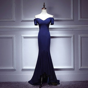 Mermaid Navy Blue Satin Prom Dresses HZ1023